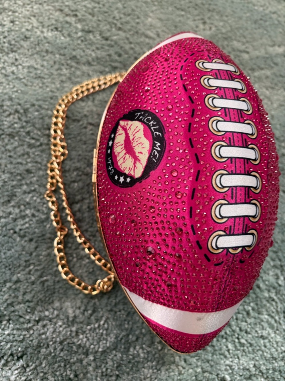 Betsey Johnson Pink Rhinestone Football Clutch Crossbody Y2K Barbiecore Bag